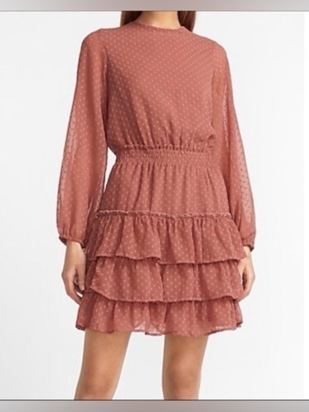 Express Clip Dot Tiered Mini Ruffle Dress